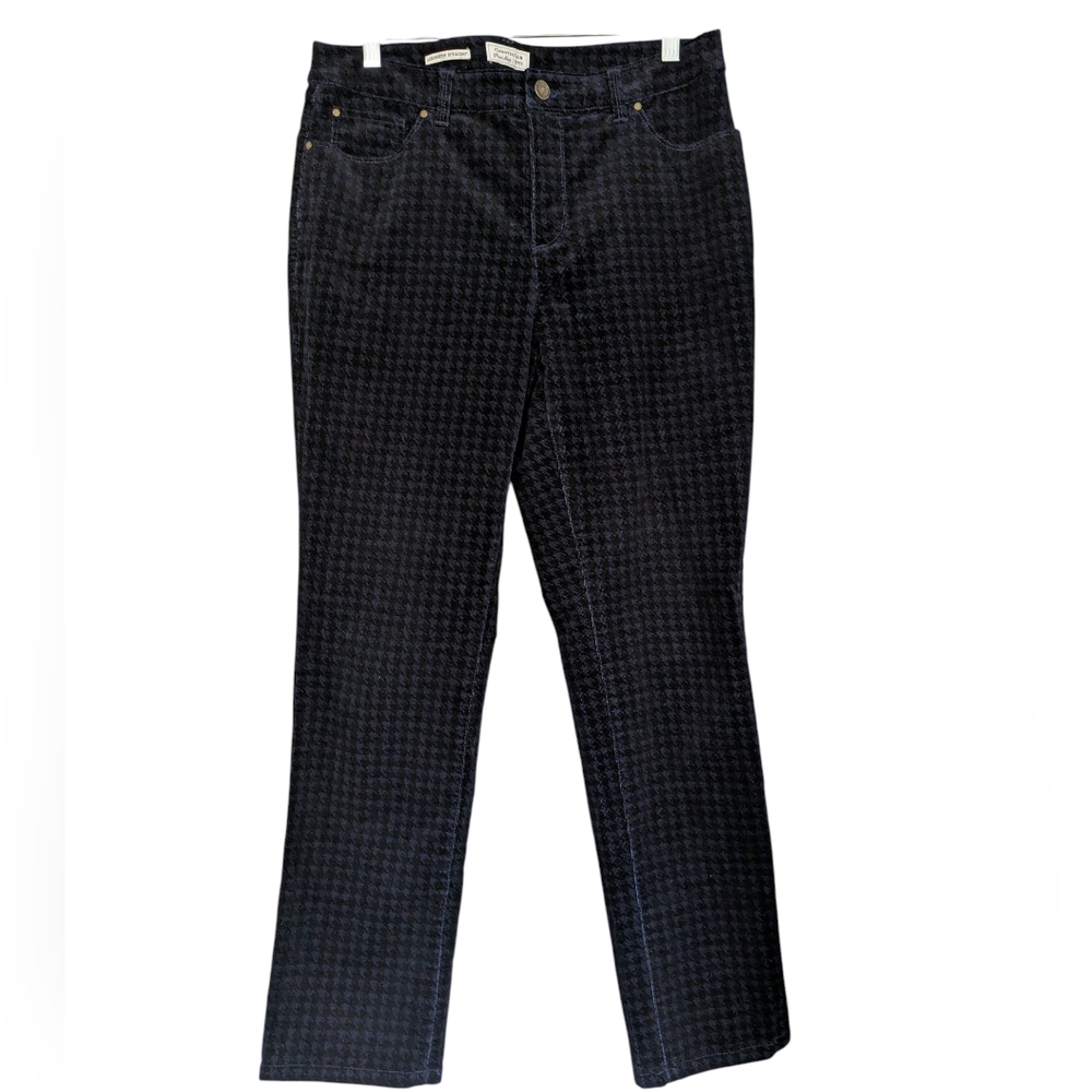 Charter Club Jeans Womens 10P Lexington Straight Stretch Black Navy Houndstooth